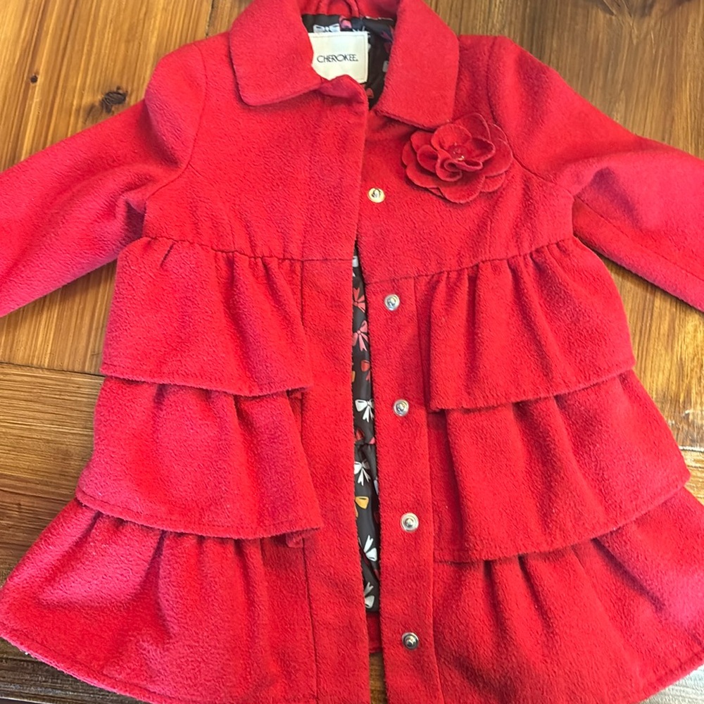 Little girls Red wool Ruffle coat - Picture 2 of 8